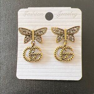 Monogrammed Gold and Rhinestone Butterfly Earrings